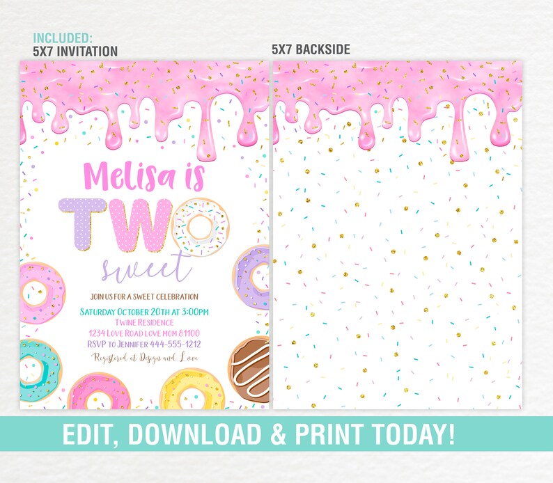 Donut Invitation EDITABLE Donut Birthday Invite Pink Donut Invite Donut PartyGirl Donut Birthday Template Donuts InviteDonut