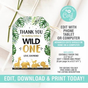Étiquettes de remerciement Safari, étiquettes de faveur Safari, Safari 1er anniversaire, étiquettes-cadeaux de la jungle, animaux sauvages, cadeau Safari, MODIFIABLE