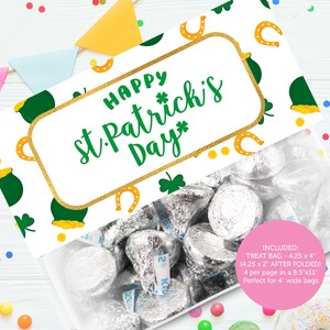 Joyeuse Saint-Patrick, décoration de sac à friandises imprimable, décoration de sac à friandises trèfle, carte trèfle téléchargement immédiat