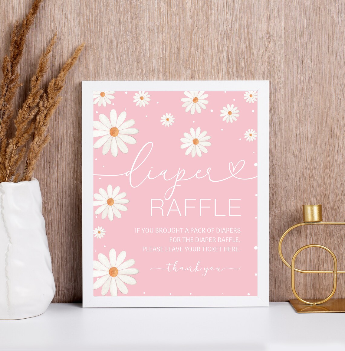 Mandy Raffles Daisy Daisy Diaper Raffle Sign, Boho Daisy Baby Shower Party Sign, Diaper ...