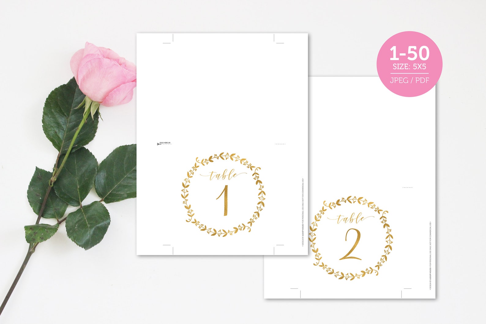 Printable Foldable Table Numbers (flowers) 1 -50 Black & Gold Instant ...