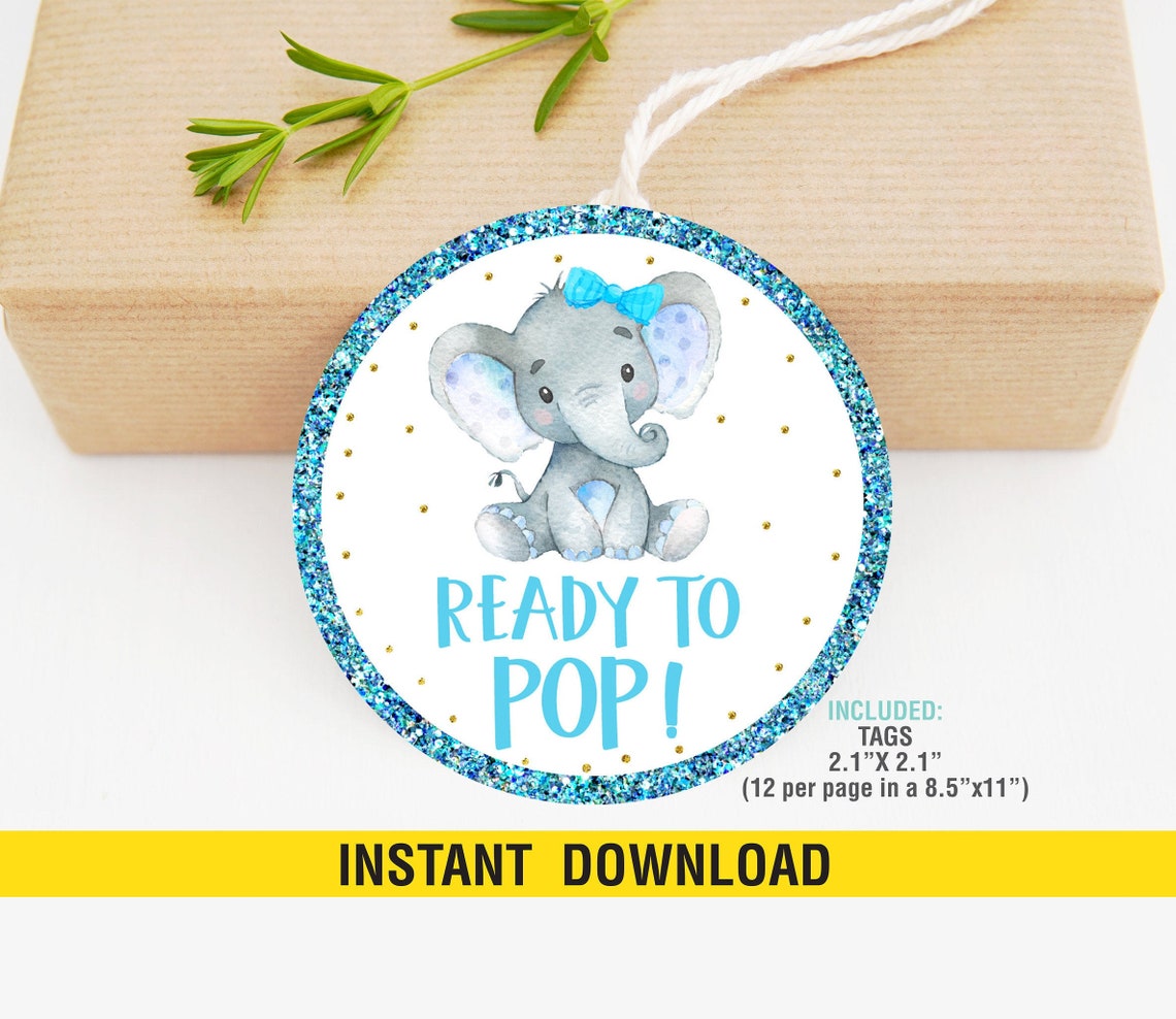 Ready to POP Elephant Blue Labels Printable Ready to Pop Etsy