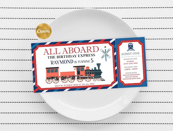 Train Birthday Ticket Invitation, Editable Train Ticket Kids Invite, Boy 1st Boarding Pass Editable Template Printable Digital