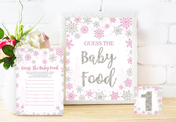 Guess the Baby Food Game Sign and Cards Winter PRINTABLE Snowflake Baby Food Game Guessing Game name the Baby Food baby Shower Game Etsy Canada