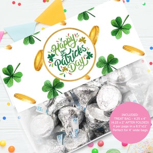 Joyeuse Saint-Patrick, décoration de sac à friandises imprimable, décoration de sac à friandises trèfle, carte trèfle téléchargement immédiat