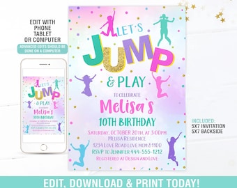 Invitación de cumpleaños de Jump EDITABLE, Invitación de Jump, Invitación de fiesta de Jump, Descarga digital instantánea