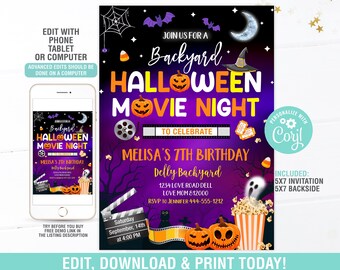 Halloween Movie Night Invitation EDITABLE, Halloween Scary Movie Invitation Outdoor Movie Birthday, Halloween Sleep Over Invite, Digital