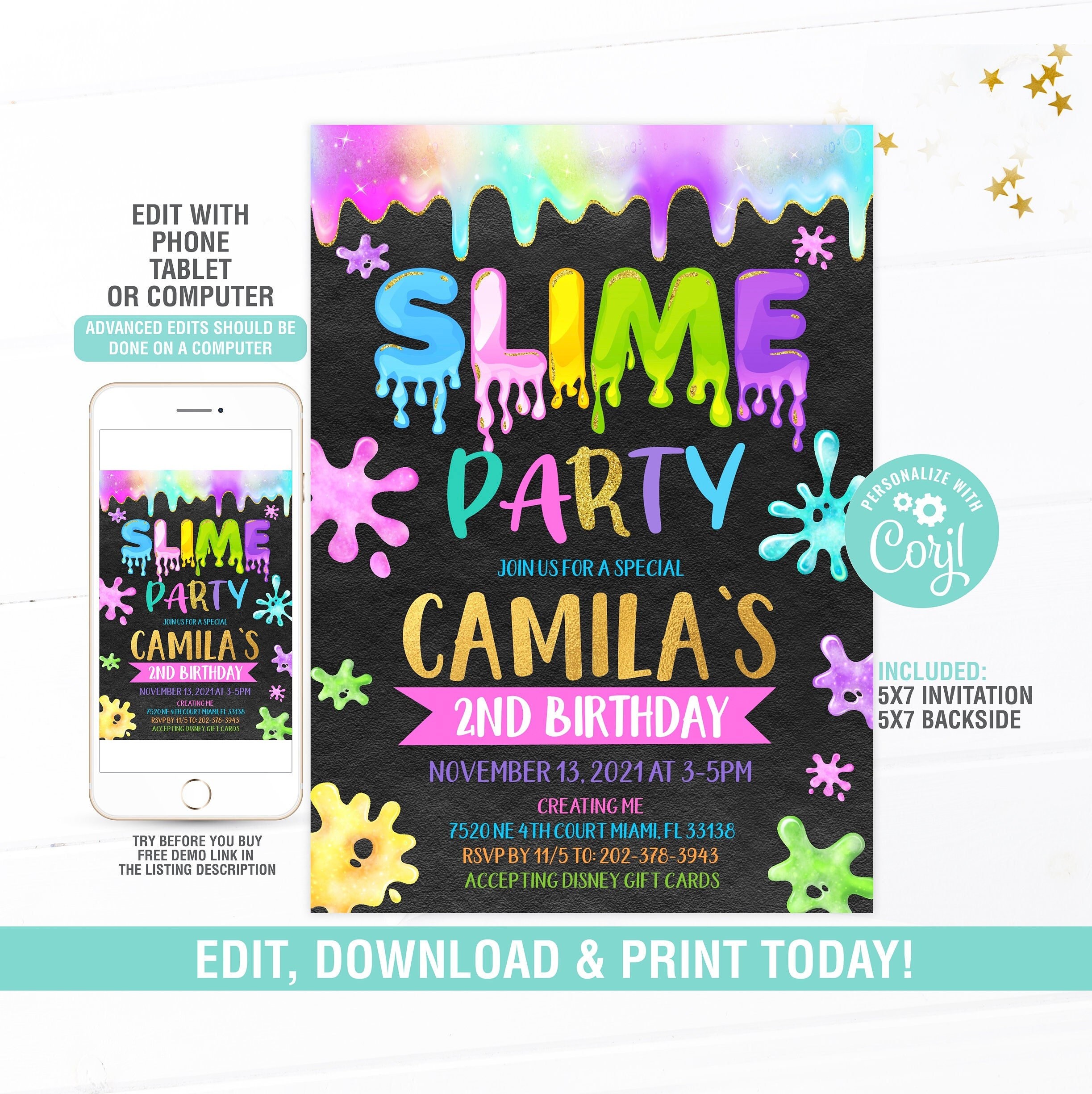 Slime Party Decorations, Slime Birthday Favor Bag Decor, Printable Slim Party  Decorations, Digital Download 