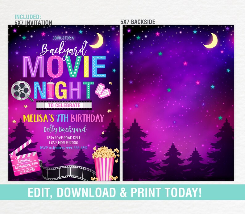 Movie Night Invitation EDITABLE Backyard Movie Night - Etsy