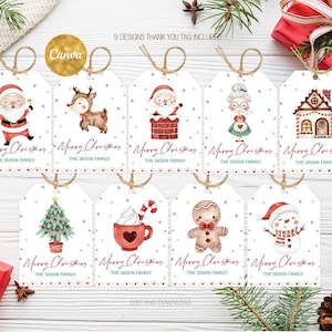 Modèle d&#39;étiquette de cadeau de Noël modifiable, étiquette de cadeau de fête des fêtes, étiquette de cadeau de Noël imprimable, étiquette de joyeuses fêtes
