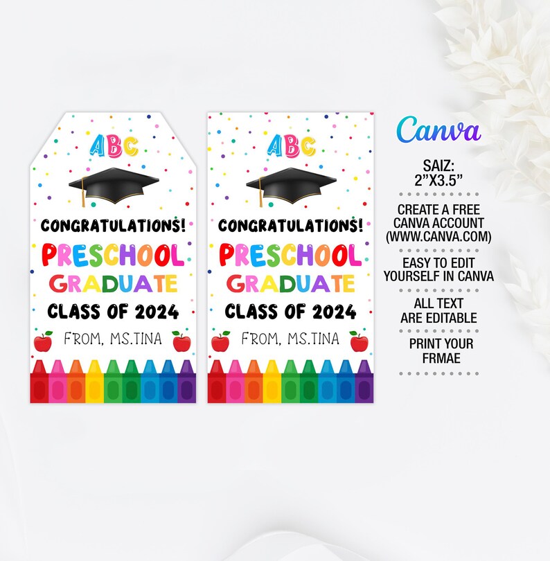 Preschool Graduation Tag Editable, End of the School Year Tag ...