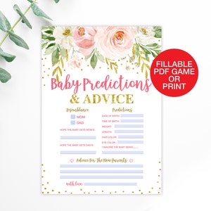 Prédictions et conseils pour bébé, jeux floraux pour baby shower, jeu virtuel de prédictions pour bébé à téléchargement immédiat