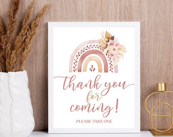 Thank You for Coming Please Take Treat Boho Grass Sign, Bohemian Baby Shower Sign, Rainbow Baby Shower Sign,Pampas Grass Party Sign