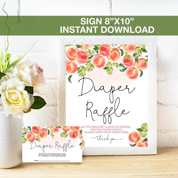 Peach Diaper Raffle Sign, Sweet Little Peach is On the Way, Diaper Raffle Ticket Card, Baby Shower Game Instant Download Il_570xn