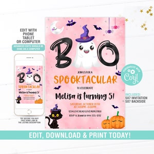 Editable Halloween Birthday Invitation, Spooktacular Spooky Party Invite, Pink Ghost Costume Party Girl, Instant Download