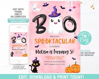 Editable Halloween Birthday Invitation, Spooktacular Spooky Party Invite, Pink Ghost Costume Party Girl, Instant Download