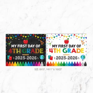 First Day of fourth grade Sign, Printable Fourth Grade School Sign First Day, 4th Grade Chalkboard Sign, 1st day of School Sign Download
