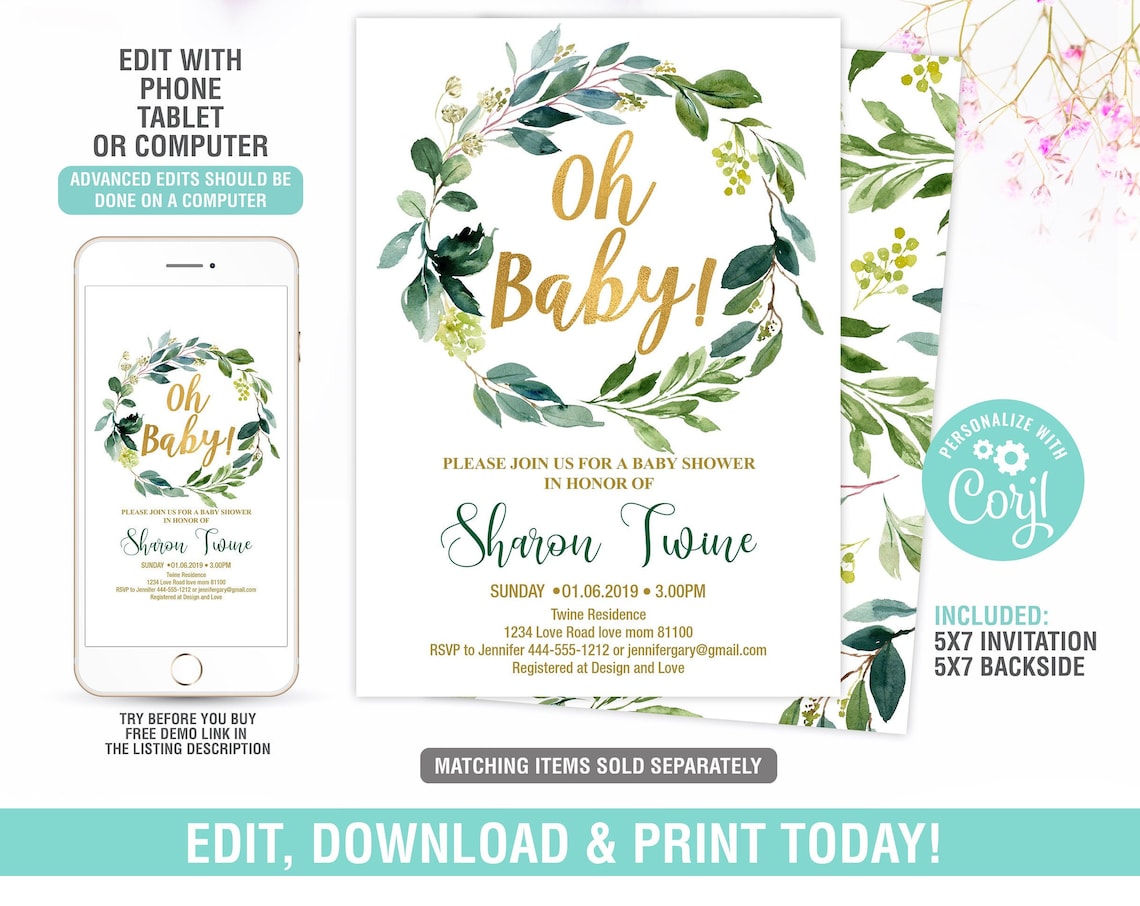 Greenery Baby Shower Welcome Sign Printable Baby Shower Sign | Etsy