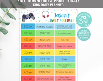Home School Daily Planner Editable, Gamer Routine Schedule, Kids Daily Routine Schedule Editable, Daily Home School Planner, Printable