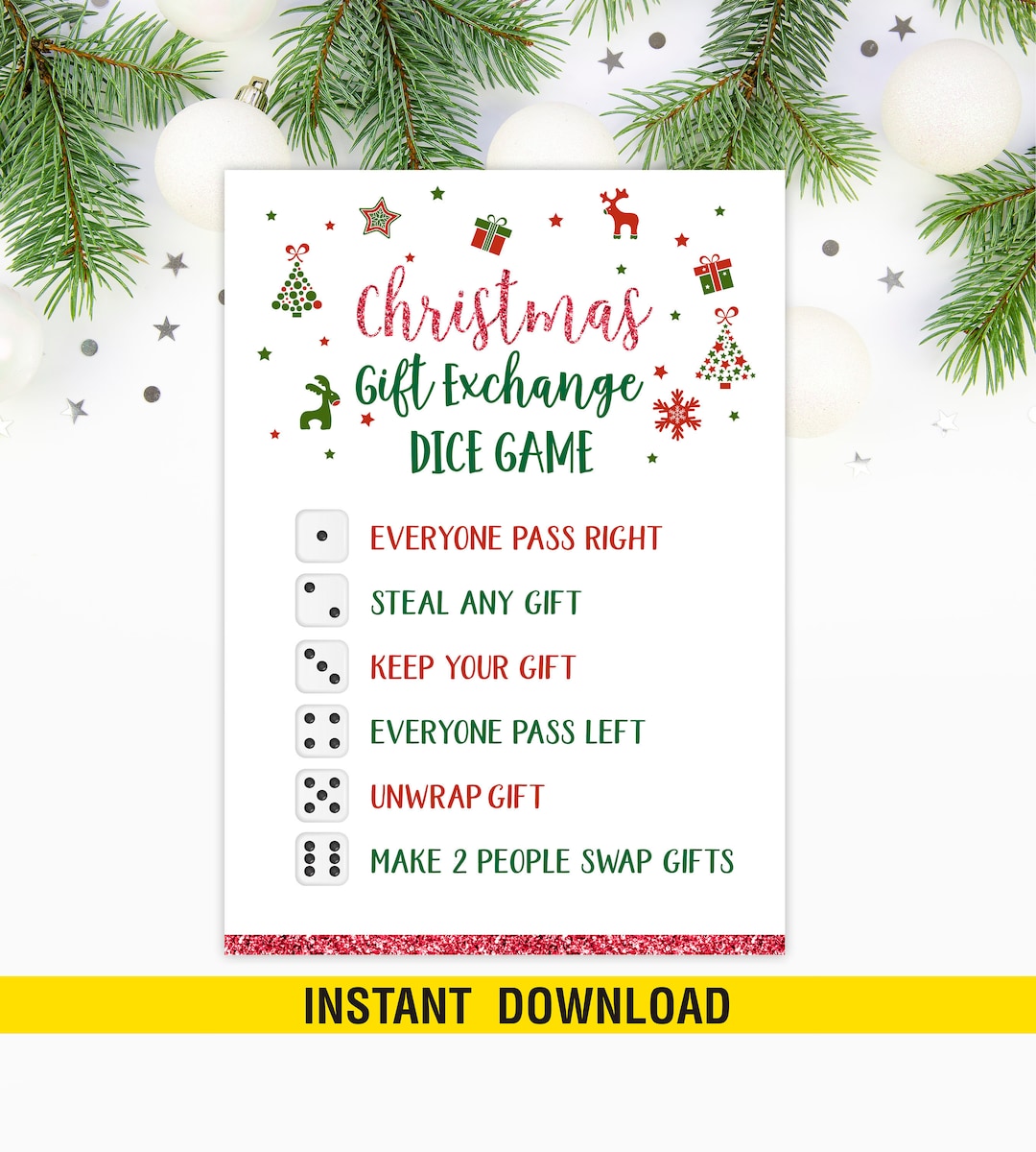 Christmas Pass the Gift Game Instant Download Printable 