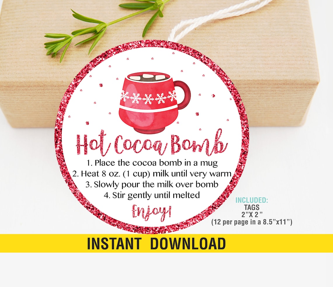 Hot Chocolate Bomb Tag PRINTABLE Hot Cocoa Bomb Instructions Etsy