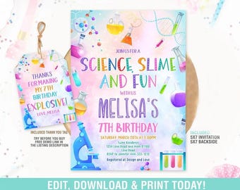 Science Birthday Invitation, Science Slime Party Invitation, Lab Party, Instant Download