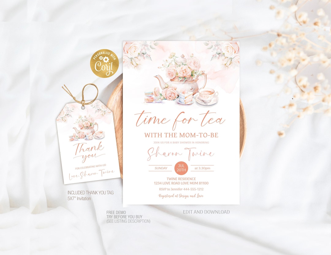Editable Tea Party Baby Shower Invitation Template Tea Time Floral Baby ...