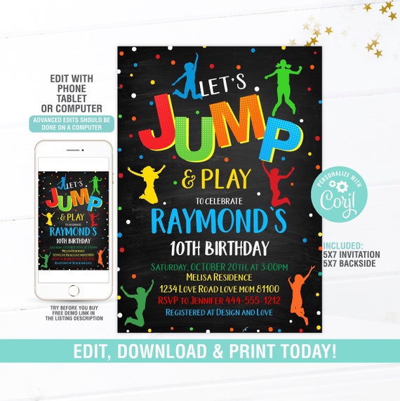 Jump Birthday Invitation EDITABLE Jump Invitation Jump Party Etsy