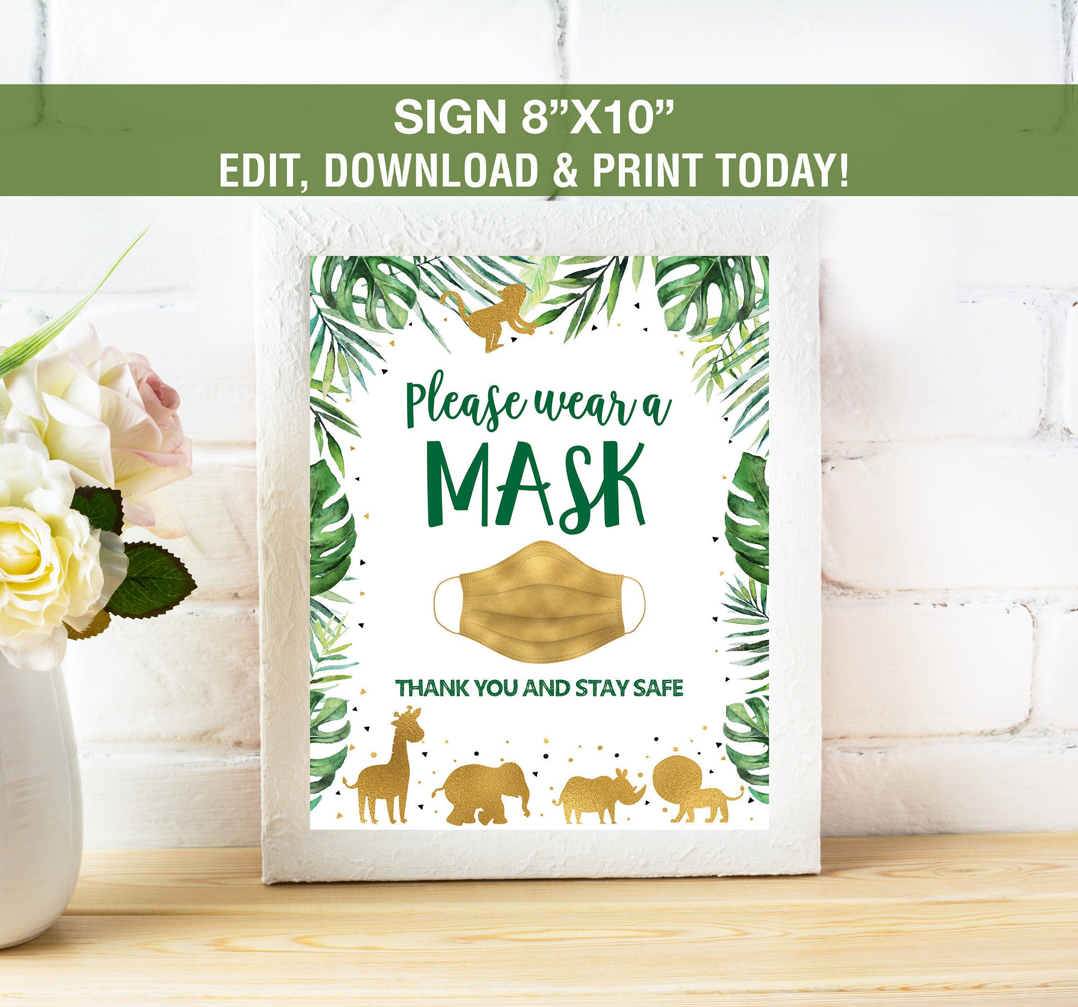 Please Wear A Mask Sign, Safari Stay Safe Sign, Social Distancing Sign, Printable Sign, Instant Download