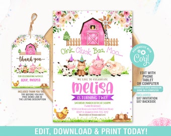 Farm Birthday Invitation Template, Farm Animal Birthday Invitation, Barnyard Birthday Invitation, Farm Party Invite, Farm Girl Birthday