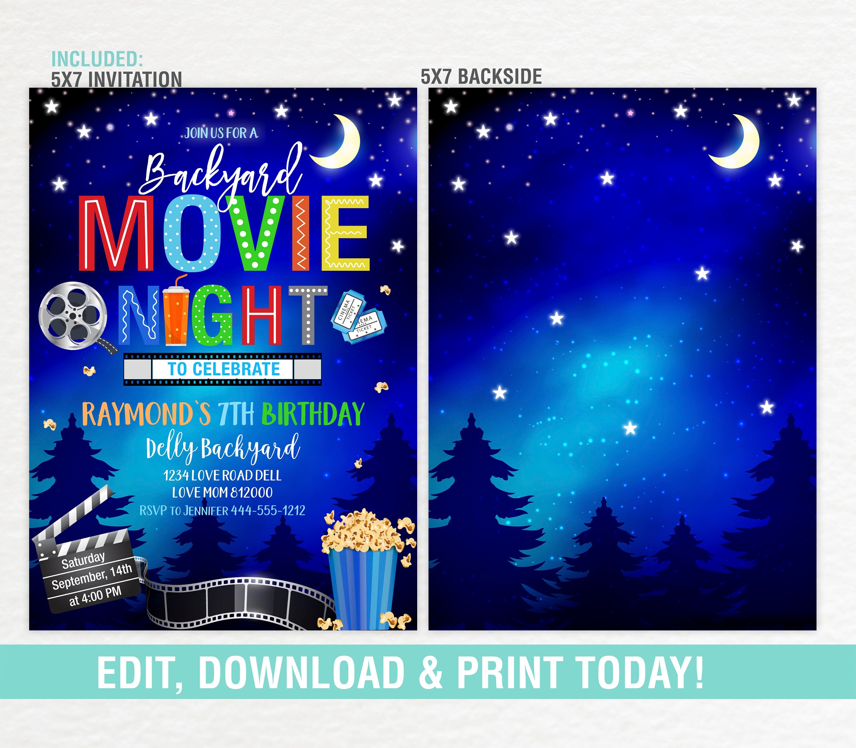 Movie Night Invitation EDITABLE Backyard Movie Night - Etsy