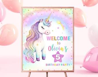 Unicorn Birthday Welcome Sign Editable, Unicorn Welcome Sign Template, Magical Celebration Party Welcome Board Printable Instant Download