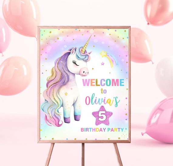 Unicorn Birthday Welcome Sign Editable, Unicorn Welcome Sign Template, Magical Celebration Party Welcome Board Printable Instant Download
