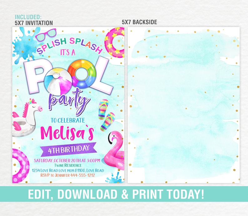 PoolParty Einladung Pool Einladung Sommer Pool Party | Etsy