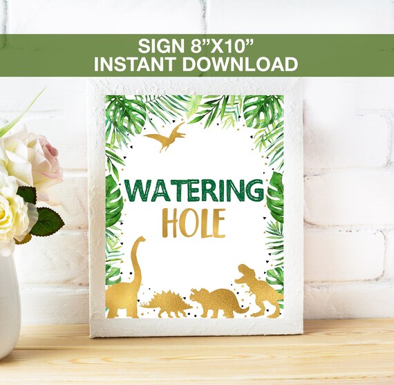 Dinosaur Watering Hole Sign Printable Dino Table Decor Sign Dino T 