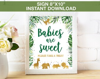 Safari Babies Are Sweet Please Take A Treat Sign, Baby Shower Sign,Animals Zoo Jungle Sign,Safari Favor Instant Download