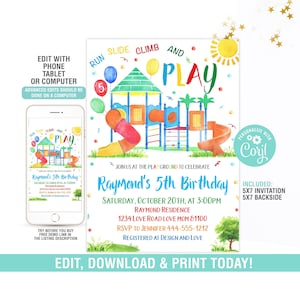 Playground Birthday Invitation EDITABLE, Park Party Invitation, Outdoor Party Invite, Instant Download