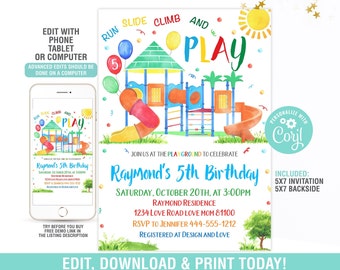 Playground Birthday Invitation EDITABLE, Park Party Invitation, Outdoor Party Invite, Instant Download