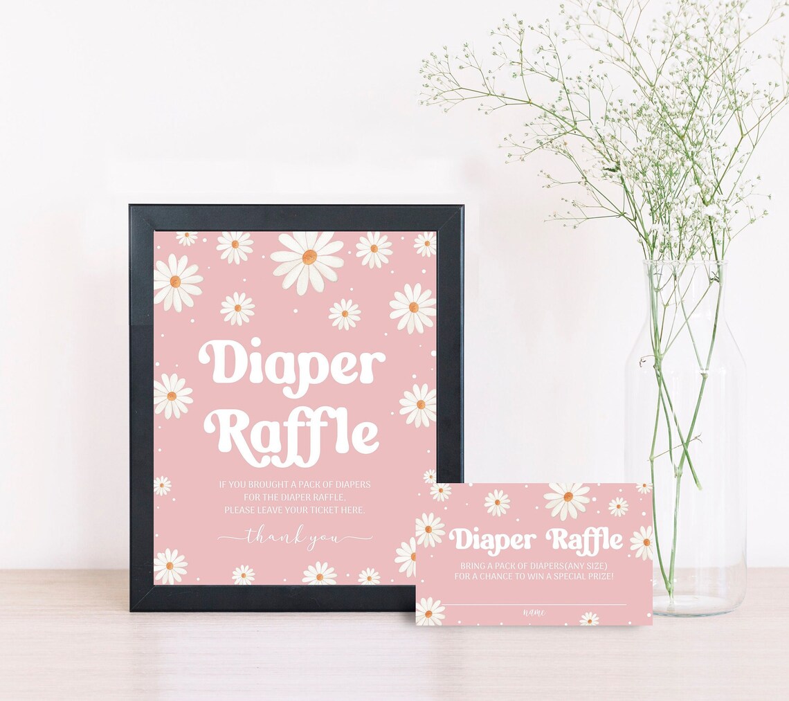 Daisy Diaper Raffle Sign, Boho Daisy Baby Shower Party Sign, Diaper ...