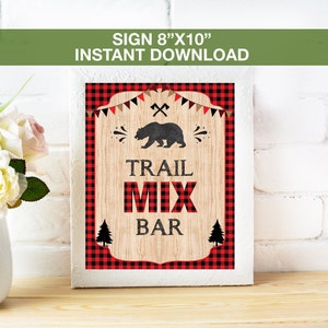 Trail Mix Bar Sign, Lumberjack Trail MIx Bar Sign, Baby Shower Printable Sign