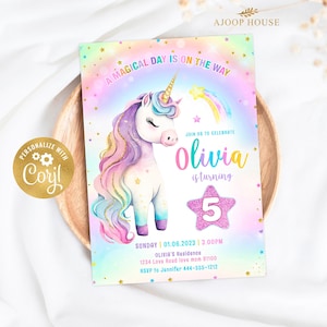 5 - 12 or 14 Unicorn Birthday Invitation Cards Ref 461