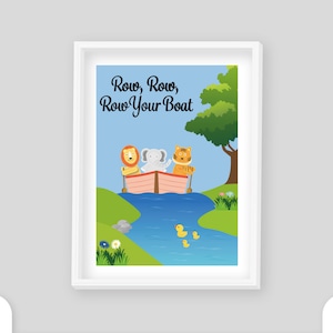 Nursery Prints, Nursery Wall Art, Playroom Decor, Row Your Boat, Nursery Rhyme, Baby Shower Gift, New Baby Girl Boy Gift, Kids Room, Classic