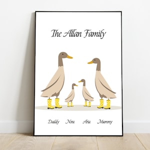 Stampa personalizzata della famiglia di anatre, regalo di Natale per mamma e papà, regalo per la nonna, regalo di Natale per la nuova famiglia, stampa per bambini, nipoti
