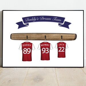 Personalised Family Football Shirt Print | Gift For Him Christmas, Christmas Gift Ideas Dad Daddy Grandad Grandpa Uncle | Daddy's Dream Team