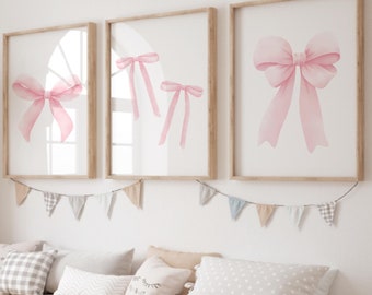 Set of 3 Bow Prints, Nursery Wall Art, Girls Bedroom Decor