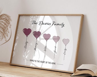 Personalized Family Heart Wall Art Print, Custom Names, Christmas Gift
