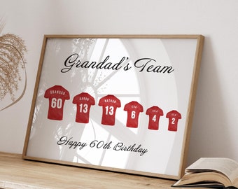Personalized Family Football Team Print, Grandad Gift