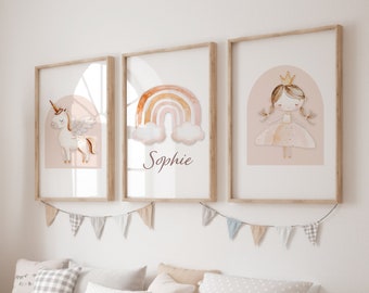 Girls Unicorn Bedroom Prints, , Rainbow, Girls Nursery Prints, Girl Nursery Decor, Pink, Kids room prints, Girls Wall Art, Ballerina, Boho