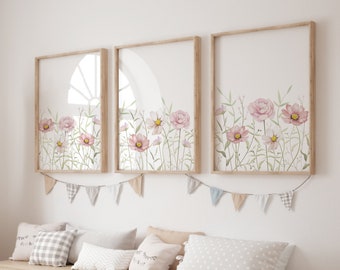 Wildflower Nursery Print Set, Boho Floral Wall Art