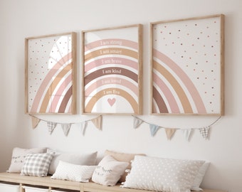Rainbow Affirmation Nursery Prints, Set of 3, Girls Bedroom Decor